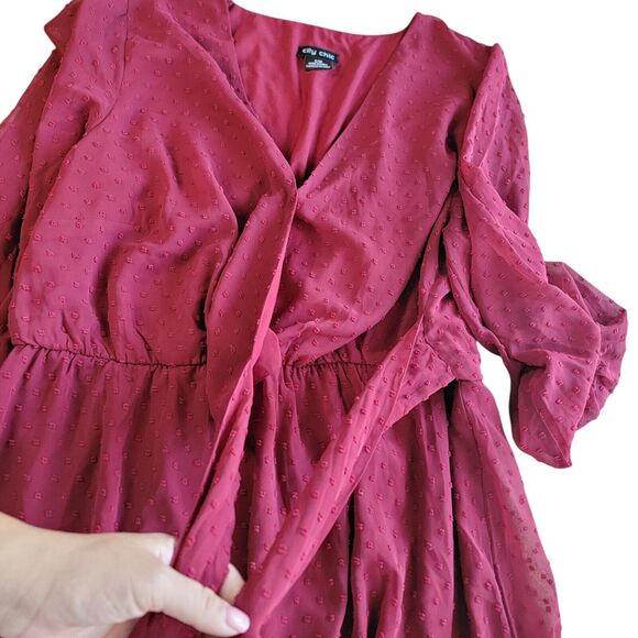 City Chic Womens Tiered Mini Cocktail Faux Wrap Dress Plus 16 S Red Burgundy - Picture 4 of 11